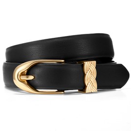 XZQTIVE - Cinturón para mujer, para jeans, vestidos, pantalones, cinturones de piel de moda para mujer, cinturones de color negro y café con hebilla dorada, Negro dorado, XXL Fit waist 48-52 inches