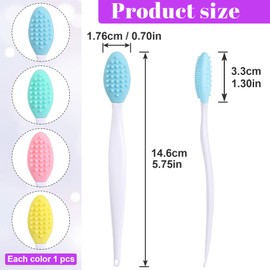 Mxxipp 4pcs Lip Scrub Brush, Silicone Lip Exfoliator Brushes Scrubber Tool, Double-Sided Lip Cleaning Exfoliating Remove Dead Skin Tool for Men Women Dark Lips- Pink & Green & Blue & Yellow