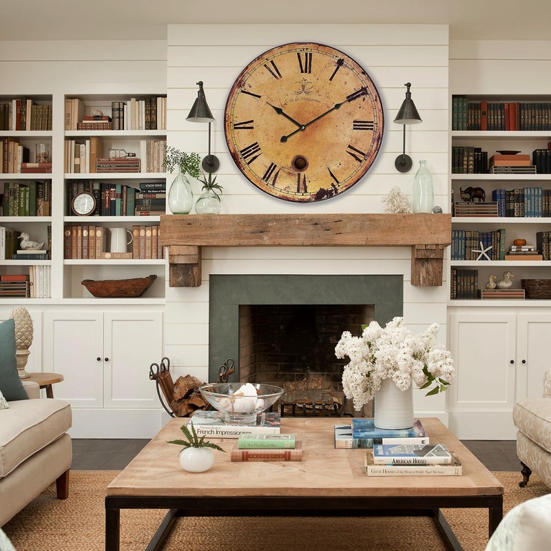 Eruner Rustic Large Wall Clock Silent Battery Operated for Farmhouse