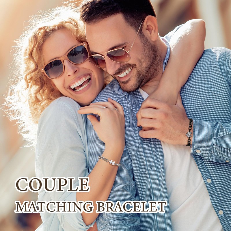 Matching Bracelets for Couples: Puzzle Stainless Steel Link Chain Bracelets