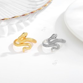 Vito 925 Sterling Silver Snake Ring for Women, 18k Gold Adjustable Snake Band Ring, Open Cool Snake Ring Jewelry Gift for Daughter Friends, Sterling Silver, No Gemstone