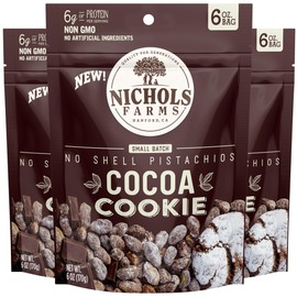 Nichols Farms Pistachios - Fresh Roasted No Shell Pistachio - Nutrient Rich Nuts Snack Packs - Non-GMO, California Grown - Healthy, Wonderful Tasting, Party Snack - (Cocoa Cookie)