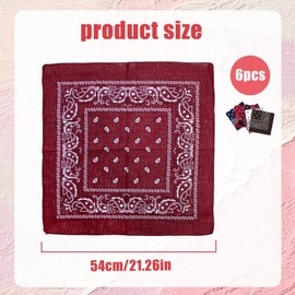 Huybaa 6 colours bandana cotton, headscarves women men, bandanas, headscarf, cotton retro style, multicoloured, multifunctional decoration, bandana, red