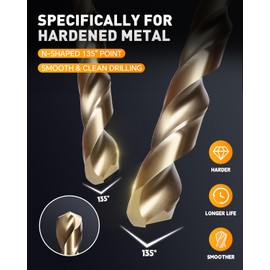 COMOWARE 15Pcs Drill Bit Set (1/16"-3/8"), M35 HSS Twist Drill Bits, Jobber Length, Straight Shank, Metal Drills bit Set for Steel, Stainless Steel/Iron/Wood/Plastic, with Metal Indexed Storage Case