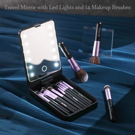 BS-MALL Travel Makeup Brush Set Foundation Powder Concealers Eye Shadows Makeup Set with LED light Mirror 14 Pcs (Purple)
