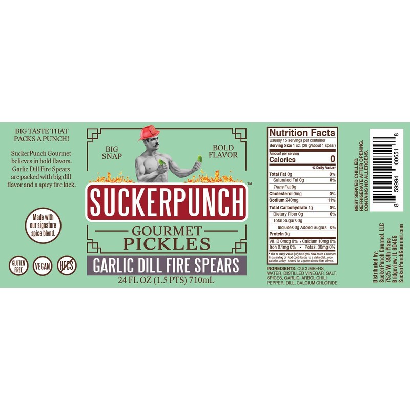SuckerPunch Fiery Arbol Garlic Dill Pickle Spears 24 Ounce, 2-Pack