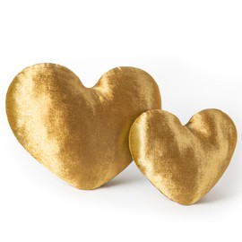AELS Heart Shaped Pillow, Set of 2, Heart Decorative Throw Pillows, Velvet Love Pillows 20 & 16 Inches, Cute Valentines Day Decorations, Wedding Decor, Living Room Bedroom Nursery Decor, Golden