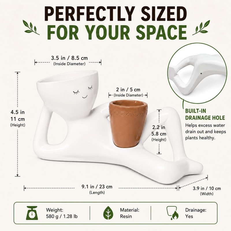 Funny Plant Pots, Lazy Guy Face Planter, Succulent Pot, Unique