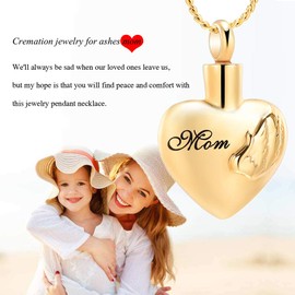 Imrsanl Cremation Jewelry for Ashes Pendant Wings Heart Urn Necklace for Women/Men Stainless Steel Memorial Urn Locket Keepsake Ashes Jewelry (Mom)