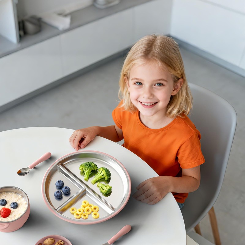 Bakpoco Stainless Steel Suction Plates with Lids for Toddlers &