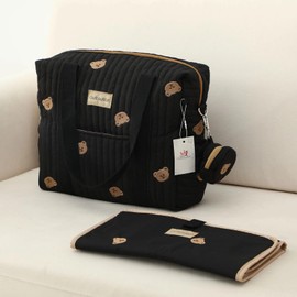Large Diaper Bag Tote, Maternity Hospital Travel diaper tote, Multifunction baby bag, Baby Nappy Bags, Messenger bag (Medium - Black Bears)