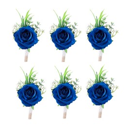 Ansofi Set of 6 Boutonniere for Best Men Groom Groomsmen Buttonholes for Wedding Party Prom Decoration (Royal Blue)