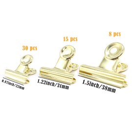 Gold Bull Hinge Clip Assorted Sizes Set (Small Medium Large) Binder Paper Clips Clamps for Tags Bags, Office and Home Kitchen
