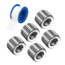 uxcell 5Pcs NPT 1/4 304 Stainless Steel Pipe Plug Fitting, Male Thread Internal Hex Socket Pipe Cap, Countersunk Plug for Sealing Pipe Port, Pneumatic Solenoid Valve