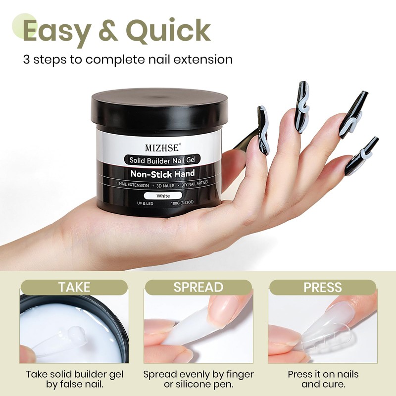 White Solid Builder Gel for Nails, Sculpting Gel Non-sticky Hand