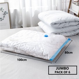 Vacuum Storage Bags for Clothes - 6 Pack 100 X 80cm Extra Large Reusable Clothes Storage Bags Vacuum Sealer Bags with Double Zip Seal Travel Space Saver Bags for Duvets, Bedding, Quilts, Pillows