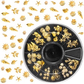 Winsyison Ocean Nail Art Charms, 3D Metal Nails Stickers, Beach Starfish Seashell Decals Manicure DIY Embellishments for Women- Gold