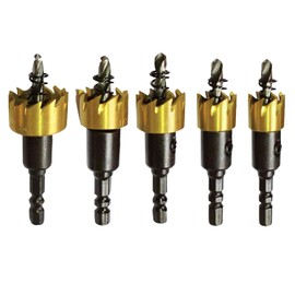 Hole Saw 5 Piece HSS High Speed Steel Titanium Coating Drill Bit 0.5 - 0.6 inches (12 - 16 mm) Hole Saw for Drilling Carpentry Cutting Tools Drilling Electric Drill Cut Hole Saw with Spring