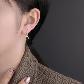 SLUYNZ Solid 925 Sterling Silver Moon Earrings Hoop for Women Small Moon Hoop Earrings Huggie (B-Gold Plated)