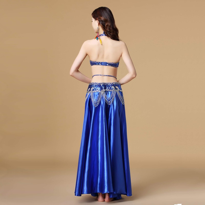 MUNAFIE Belly Dance Skirt Two Side Slit Satin Skirt Dark