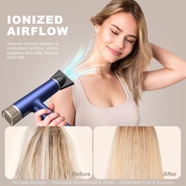 YAPOY Professional Hair Dryer with Diffuser Fast Drying 200 Million Ionic Blow Dryer with 110, 000 RPM High-Speed No Heat Damage Intelligent Thermo-Control Low Noise, Blue