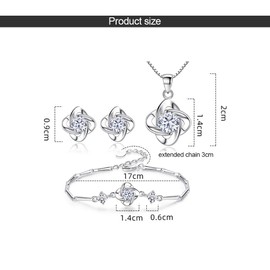 FFWTPY Womens Clover Jewellery Set Plated White Gold Crystal Four-Leaf Necklaces Bracelet and Earrings Set Cubic Zirconia Pendant Jewellery Set Gifts for Mum Her Wife (White)