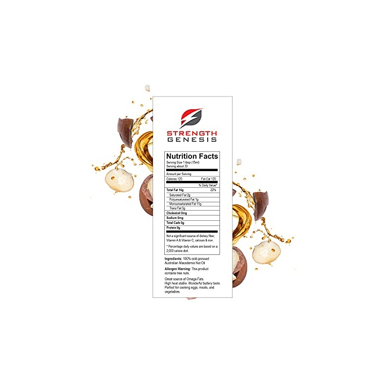 Strength Genesis Aceite de nuez de macadamia australiana, aceite de