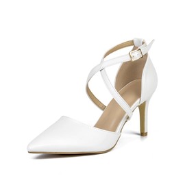 Hoefirm Women's Strappy Stiletto Pumps with Heel Cross Ankle Strap Buckle Pumps Shoes, White