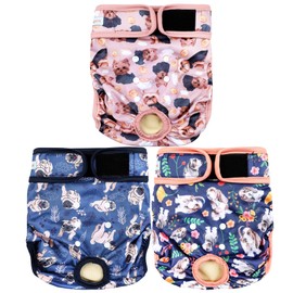 Langsprit Washable Female Dog Diapers (3 Pack) - No Leak Reusable Diapers for Doggy Female in Period - Highly Absorbent Dog Heat Panties with Adjustable Snaps S Size
