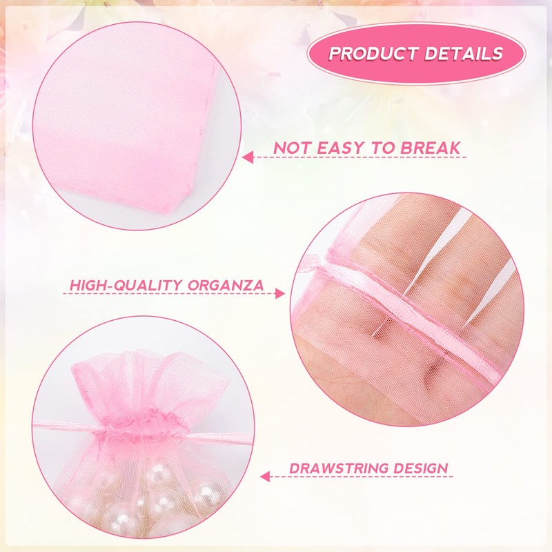 G2PLUS Pink Organza Gift Pouches - 7x9 CM Small Organza