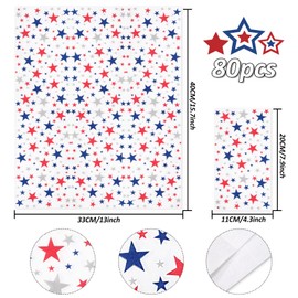 Whaline Patriotic Guest Napkins Red Blue Silver Star Disposable Paper Pack 3 Ply Independence Day Dinner Hand Napkin Towel for 4th of July Memorial Day Party Supplies Table Decorations, 80Pcs