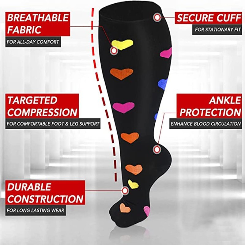Cheeroyal 2 Pair Plus Size Compression Socks for Women Men