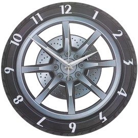 Kichvoe 3D Garage Wall Clock Wheel Shaped Tire Rim Clock Silent Battery Operated Acrylic Gear Clock Mute Wall Clock for Automotive Mechanic Shop Car Enthusiasts Bedroom