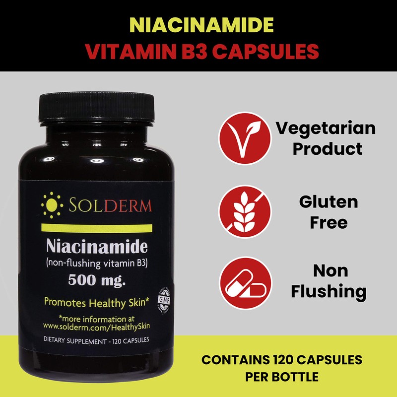 SOLDERM Niacinamide 500mg Non-Flushing | Vitamin B3 | Vegetarian, Gluten-Free