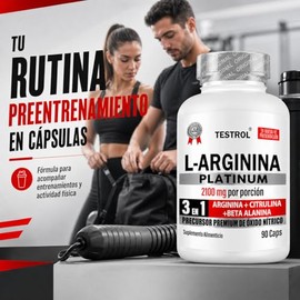 Arginina Platinum 2100mg por porción | L Arginina + L Citrulina + Beta Alanina | Pre Workout | Pre Entreno sin Cafeina | Precursor de Oxido Nítrico | 