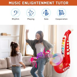 Coikes Toy Saxophone for Kids 8 Note Plastic Saxophone with Music Portable Musical Instruments Toys Children Saxophone Toy Early Educational Toy for Kids Baby Boys Girls (Red)
