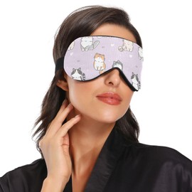 xigua Purple Cat Sleep Eye Mask Breathable Soft Light Blocking Eye Mask Adjustable Eyeshade Cover for Women Men
