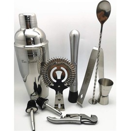 Bar Social Bartender Cocktail Kit â Bartender Accessories Tools for Drinks â Set of 10 Bar Mixer Set â Complete Cocktail Mixing Set with Bamboo Stand â Drink Making Kit(Light Walnut)