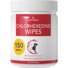 NOVEHA 반려동물 물티슈 - 얼굴 및 손가락 주름 겨드랑이용 3인치 x 2인치 크기(150개) [150 Topical Wipes] NOVEHA Pet Wet Wipes - 3 Inch x 2 Inch Size for Face, Finger Wrinkles, and Armpits (150 Count) [150 Topical Wipes]