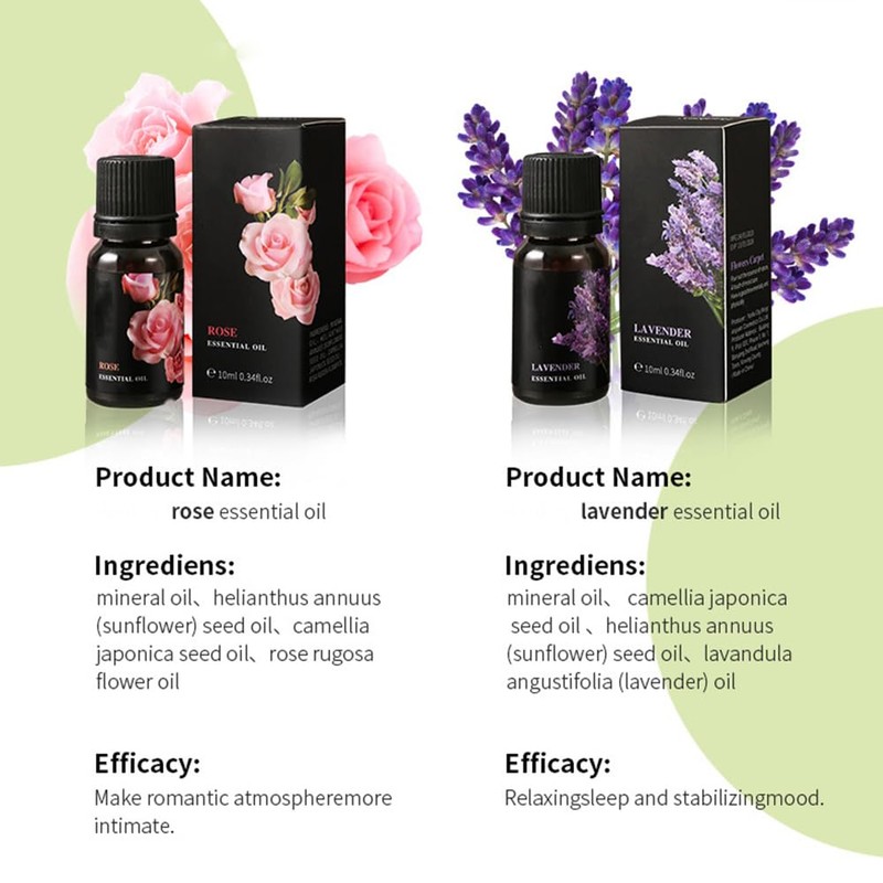 Rose Lavender Essential Oil Set, Lavender Rose Oil for Diffuser,