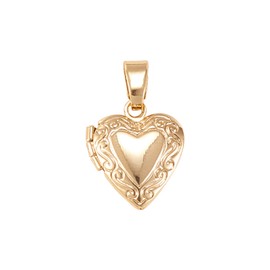 LiQunSweet 10 Pcs Vintage Golden Heart Shape Engraved Locket Pendant Openable Collection Photo Frame Charms for Necklaces - 15x13mm