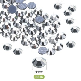 sourcing map 1440 Pcs Hotfix Rhinestones Flatback Crystal Glass Gems for Crafts Clothes DIY Decoration(SS16 4mm,Silver)
