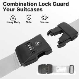 Luggage Straps, Grey TSA Approved Luggage Strap Belt with Combination Lock for Suitcases, 2 Pack Adjustable Heavy Duty Cross Suitcase Straps with Name Tags for Travel, Carry On Bags, Protect Luggage