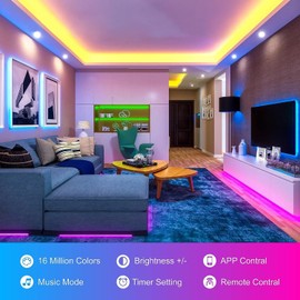 150ft Led Lights For Bedroom (2 Rolls of 75ft), Led Strip Lights Music Sync Color Changing, Led Light Strip With Remote & App Control Rgb Strip, Led Lights For Room Dorm Home Classroom Ceiling Decor