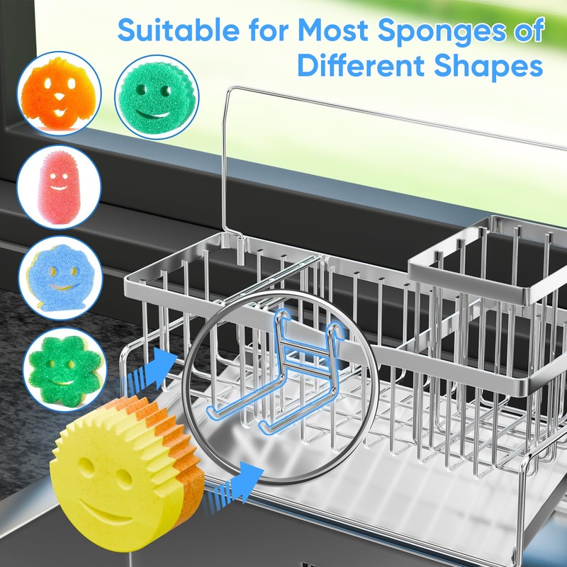 Sponge Holder for Kitchen Sink 304 Stainless Steel Self-Draining Sink