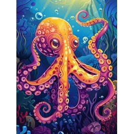 Kaliosy 5D Diamond Art Kits for Adults Octopus by Number Kits, Diamond Painting Art Animal DIY Full Drill Crystal Craft Cross Stitch Embroidery Decoration (12x16 inch) 30x40 cm