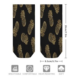 1 Pair Unisex Sock Short Socks, Compression Crew Knee High Short Athletic Soft Circulation Socks for Running Sports 8x3.7 in Print Golden Pineapples Gold Pineapple On Angry Red Dragon Head On Black