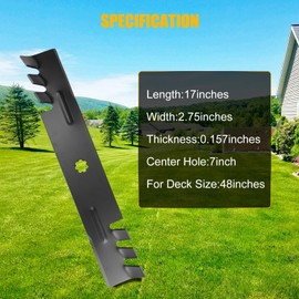 Lawn Mower Blade Fit for John Deere 145 155C D140 D150 D155 D160 E140 E150 E160 E170 100 Series Tractor with 48-Inch Mower Deck, Set of 3