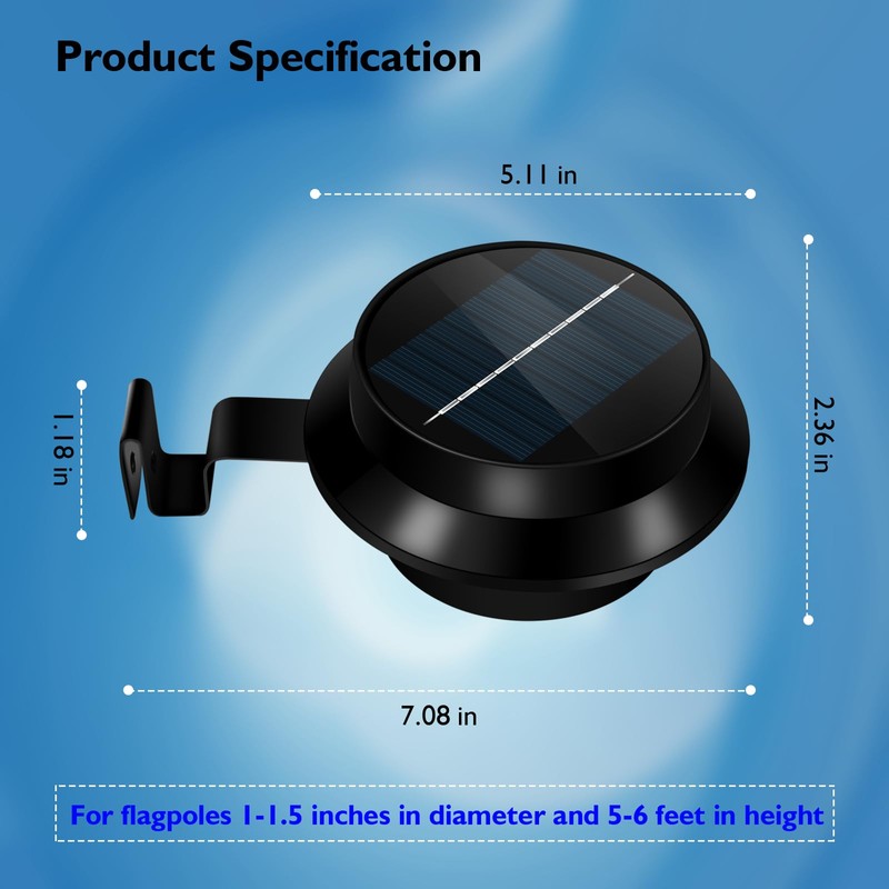Flag Pole Light Solar Powered Warm Light 3000K, FlagPole Solar