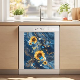 Dishwasher Magnet Cover, Marble and Flower Large Metal Dishwasher Front Door Sticker 22x26Inch for Refrigerator Dryer Kitchen Appliance Home Decor